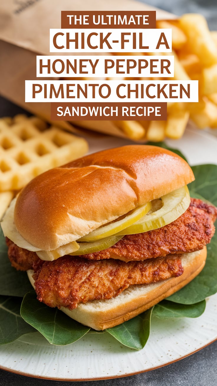 Indulge in a perfectly crispy chicken breast topped with a creamy pimento cheese and a hint of honey pepper sauce, just like the original. This recipe walks you through each step, showcasing how to achieve the same satisfying crunch and mouthwatering flavor that makes the Chick-fil-A sandwich a fan favorite.