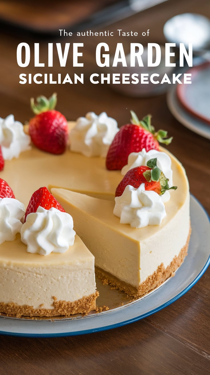 Experience the joy of homemade dessert with the Authentic Taste of Olive Garden Sicilian Cheesecake, a fantastic copycat version of the restaurant classic. This recipe showcases a delightful blend of ricotta and cream cheese that creates an incredibly smooth texture and rich flavor, making it a hit at any gathering. Uncover the simple steps to recreate this iconic dessert that will have everyone asking for your secrets!
