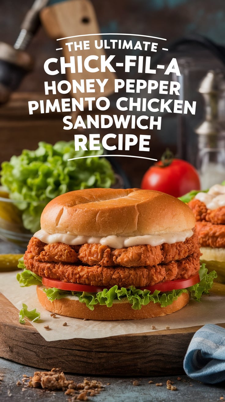 Craving the delicious flavors of Chick-fil-A? The Ultimate Chick-fil-A Honey Pepper Pimento Chicken Sandwich Recipe lets you recreate that iconic taste right at home. This copycat recipe captures all the savory and sweet notes you love, ensuring that every bite brings you back to your favorite fast-food experience.