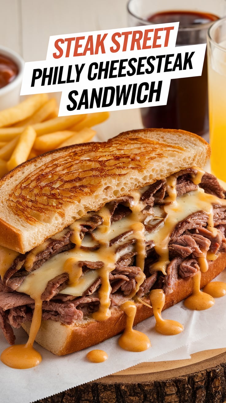 Indulge in the mouthwatering flavors of a Steak Street Philly Cheesesteak Sandwich with this easy copycat recipe that brings the iconic taste right to your home. Featuring savory steak, melted cheese, and fresh vegetables, you'll discover how simple it is to recreate the same deliciousness you love from the original.