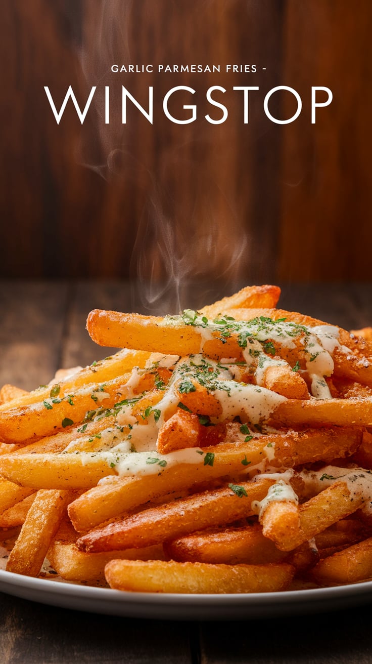 Satisfy your cravings with this copycat recipe for Garlic Parmesan Fries, replicating the exact flavor of those mouthwatering delights from Wingstop. Each fry is perfectly crispy and generously coated in a savory garlic and cheesy blend that will leave you wanting more.