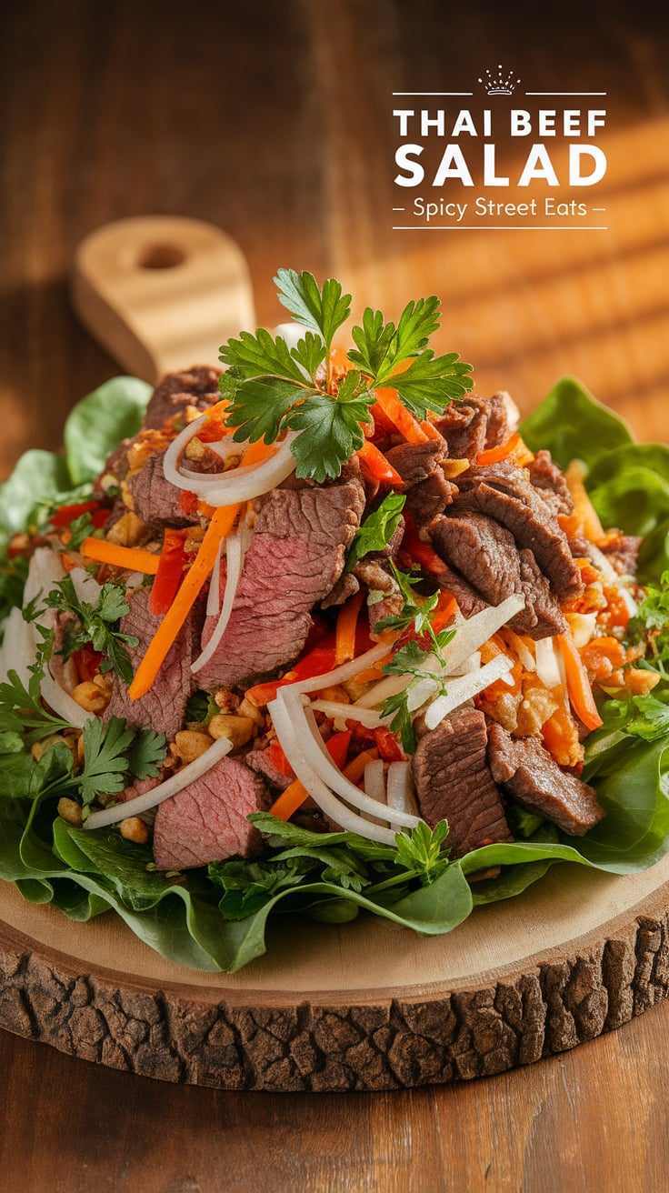 Craving authentic Thai street eats? Our Thai Beef Salad captures the essence of the original, featuring tender beef, zesty herbs, and a spicy dressing that delivers a punch of flavor, all from the comfort of your kitchen.