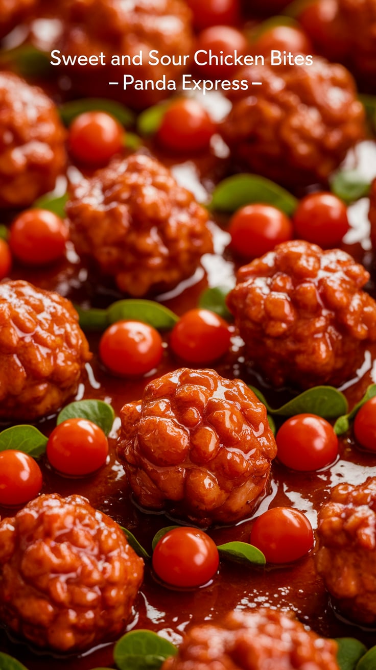 Indulge in the vibrant flavors of Sweet and Sour Chicken Bites, a copycat recipe that perfectly captures the essence of your favorite dish from Panda Express. Every bite features tender chicken coated in a crispy batter and drenched in a tangy sweet and sour sauce, bringing that iconic taste straight to your kitchen.