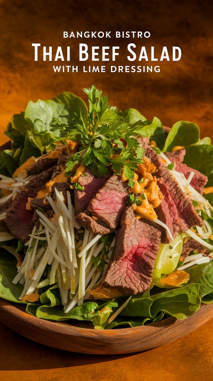 Indulge in the vibrant flavors of our Copycat Bangkok Bistro Thai Beef Salad with Lime Dressing, bringing the essence of your favorite Thai restaurant right to your kitchen. With tender beef, crisp veggies, and a tangy lime dressing, this dish perfectly mimics the original, making every bite a satisfying escape to Thailand.