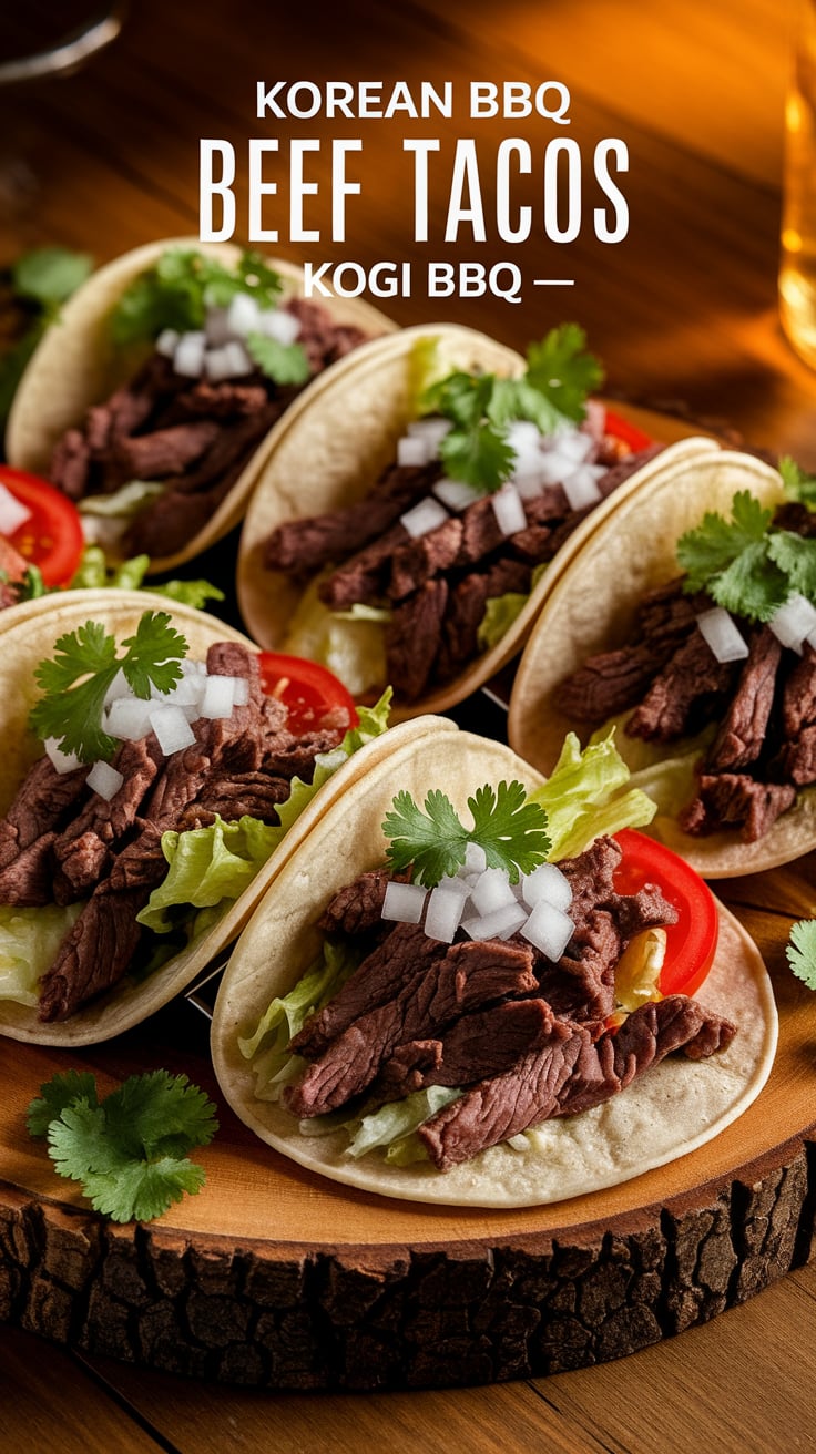 Savor the bold flavors of Korean BBQ beef tacos that bring the iconic taste of Kogi BBQ right to your kitchen. This copycat recipe perfectly captures the essence of the original, featuring tender beef marinated in a sweet and savory sauce, all wrapped in soft tortillas for an unforgettable culinary experience.