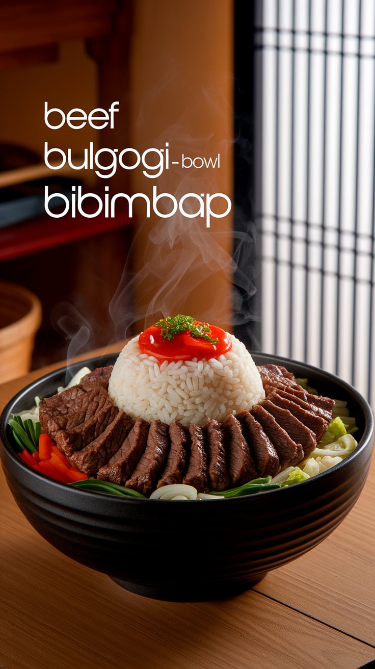 Experience the deliciousness of a beef bulgogi bowl that perfectly mirrors the flavors of traditional Bibimbap. This copycat recipe features marinated, tender beef served over a vibrant mix of colorful vegetables, making each bite a delightful fusion of taste and texture that will transport you straight to Korea.