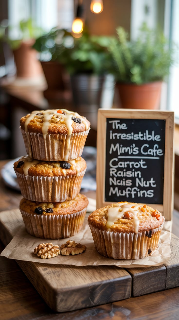 Experience the perfect harmony of flavors with our copycat recipe for Mimi's Cafe Carrot Raisin Nut Muffins. Each muffin is moist and packed with vibrant carrots, sweet raisins, and crunchy walnuts, making it an irresistible snack or breakfast option. Discover how easy it is to bring this café classic home!