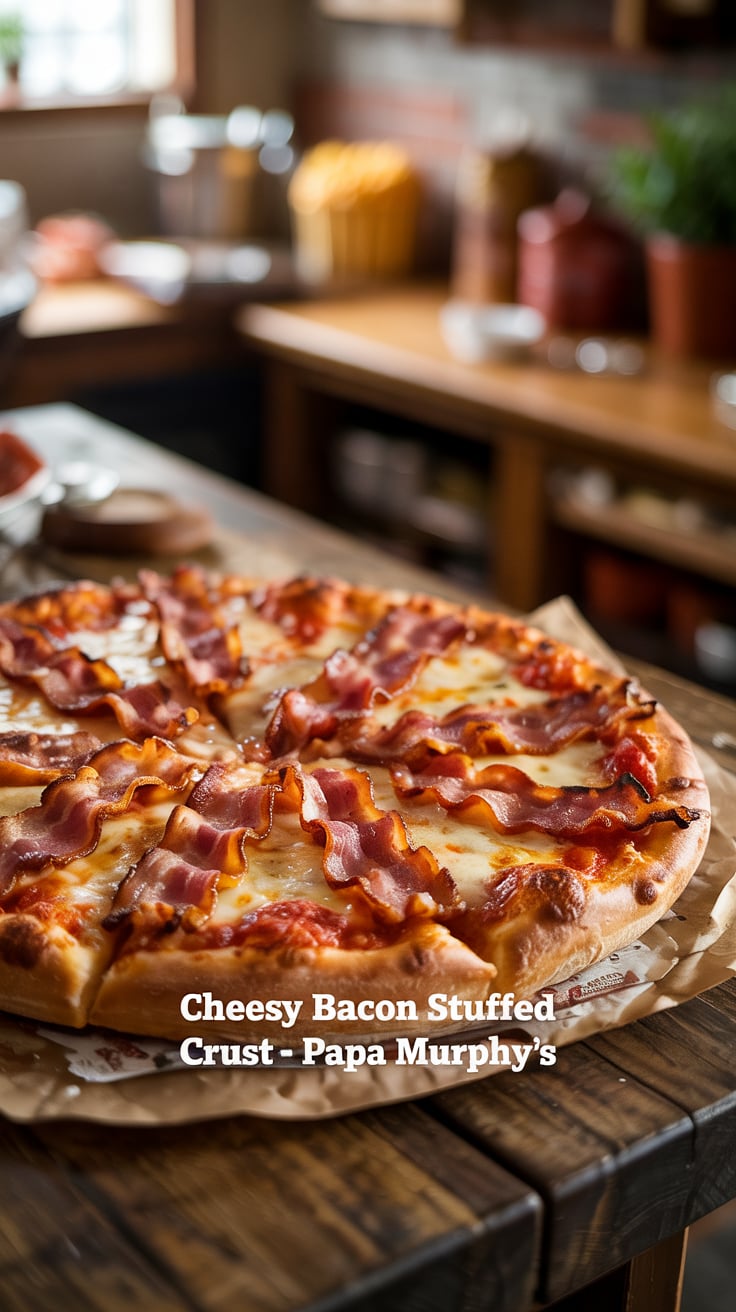 This homemade version of Papa Murphy’s Cheesy Bacon Stuffed Crust perfectly replicates the cheesy, bacon-packed crust you love, all without leaving your kitchen.