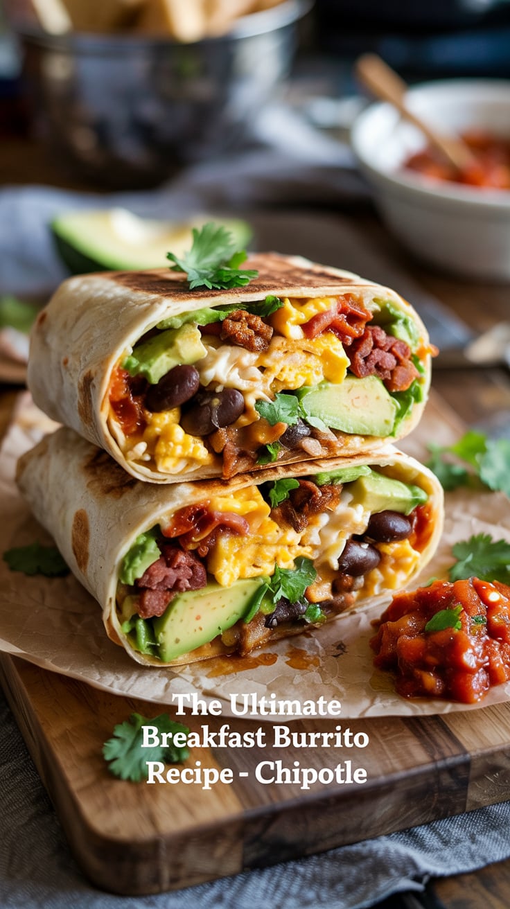Bring the bold flavors of Chipotle right to your kitchen with this copycat recipe for The Ultimate Breakfast Burrito. Packed with fluffy scrambled eggs, savory bacon, and perfectly seasoned potatoes, this burrito is everything you love about the original, all wrapped up in a warm tortilla for a satisfying morning treat.