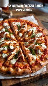 Enjoy the fiery kick and cool ranch drizzle of Papa John’s Spicy Buffalo Chicken Ranch pizza without leaving your house, thanks to this perfect copycat recipe.