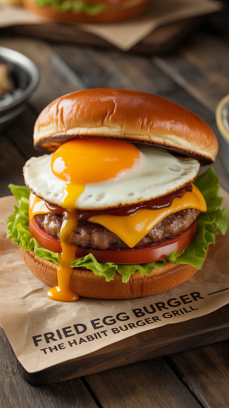 Craving a unique burger experience? Our Fried Egg Burger recipe mirrors The Habit’s beloved dish, bringing together a luscious runny egg, savory beef, and fresh toppings in every bite. Get ready to indulge in a hearty meal that elevates your burger nights to gourmet status!