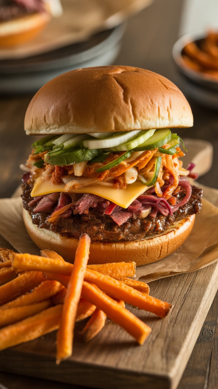 Discover the bold flavors of a Korean BBQ Burger right at home! Our copycat recipe brings you the umami-packed goodness of Umami Burger, with succulent patties infused with Korean spices and topped with tangy kimchi. Get ready to elevate your burger game to delicious new heights!