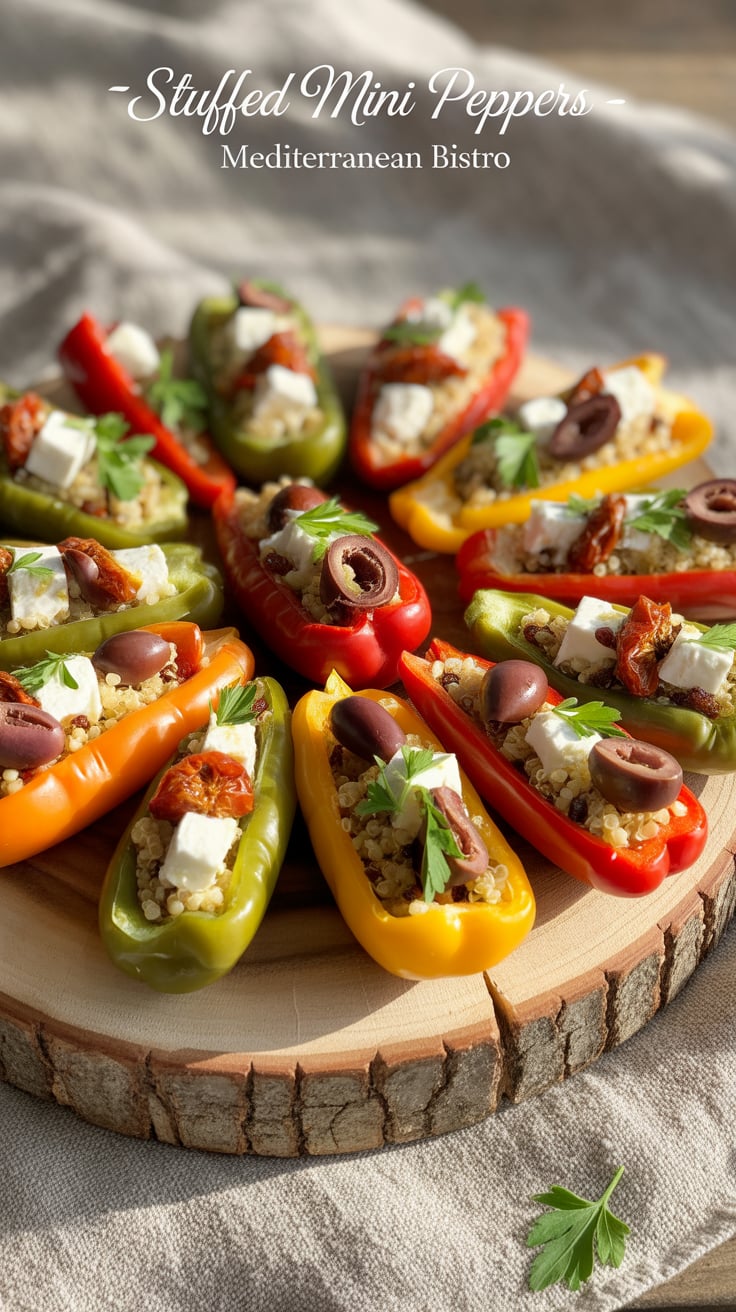 Unleash a burst of Mediterranean flavors with these stuffed mini peppers that capture the essence of your favorite bistro dish. Each bite is a delightful mix of creamy cheese, savory herbs, and vibrant veggies, transporting you straight to the heart of the Mediterranean.